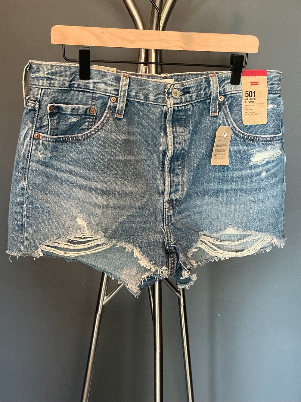 Levi's 501 High-Rise Distressed Denim Shorts - Light Blue